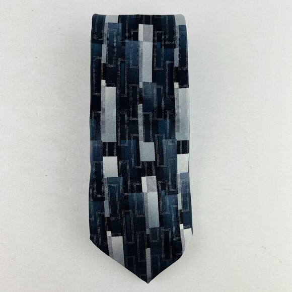 ARROW Dress Design Necktie Tie 100% Imported Silk Gray Blue Black Silver - Picture 2 of 6